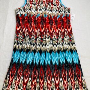 NWT Lori Michael Womens Multicolor Ikat Print Sleeveless A-Line Dress Size 2X